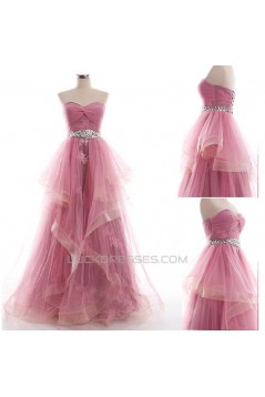 A-Line Sweetheart Beaded Appliques Tulle Long Prom Evening Formal Dresses ED011042