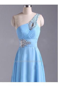 A-Line One-Shoulder Beaded Long Chiffon Prom Evening Formal Dresses ED011043