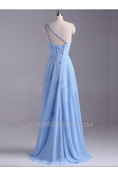 A-Line One-Shoulder Beaded Long Chiffon Prom Evening Formal Dresses ED011043