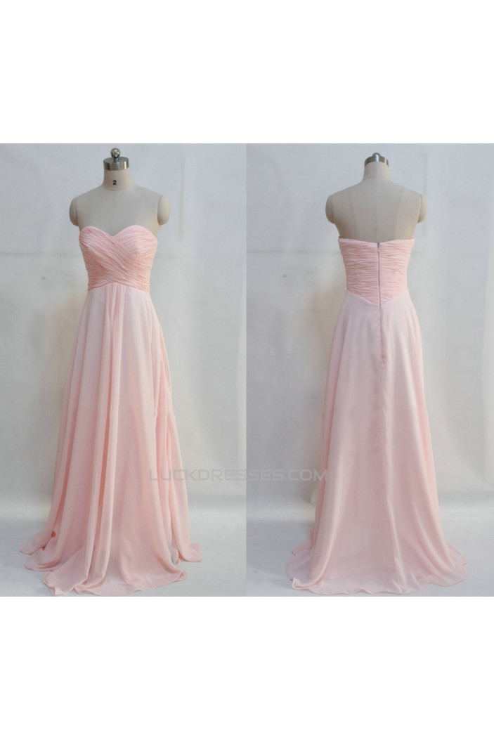 A-Line Sweetheart Long Pink Chiffon Prom Evening Bridesmaid Dresses ED011047