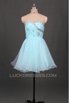 A-Line Beaded Strapless Short Blue Prom Evening Formal Dresses ED011052