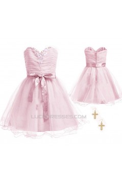 A-Line Sweetheart Beaded Short Pink Chiffon Prom Evening Formal Dresses ED011057