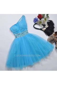 Short/Mini One-Shoulder Beaded Tulle Prom Evening Formal Dresses ED011068
