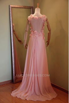 A-Line V-Neck Long Pink Chiffon Prom Evening Formal Dresses ED011072