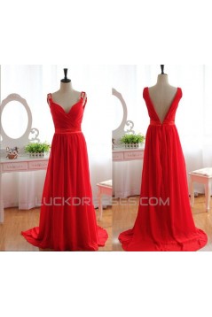 A-Line Long Red Chiffon Prom Evening Formal Dresses ED011079