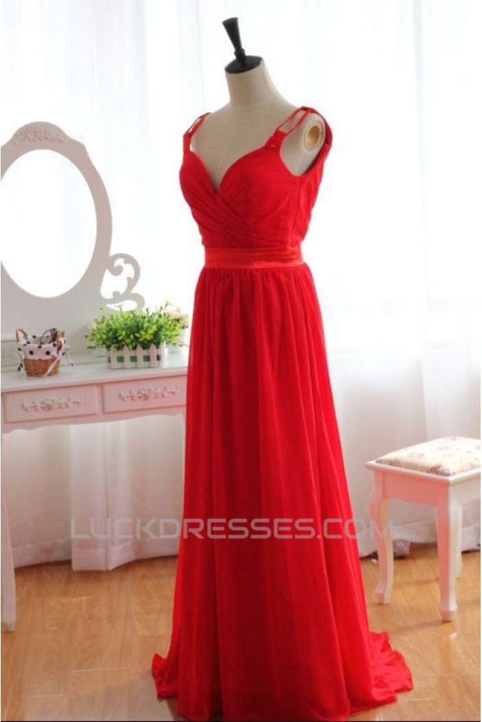 A-Line Long Red Chiffon Prom Evening Formal Dresses ED011079