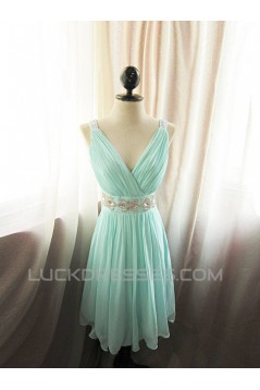 A-Line V-Neck Beaded Short Chiffon Prom Evening Formal Dresses ED011080