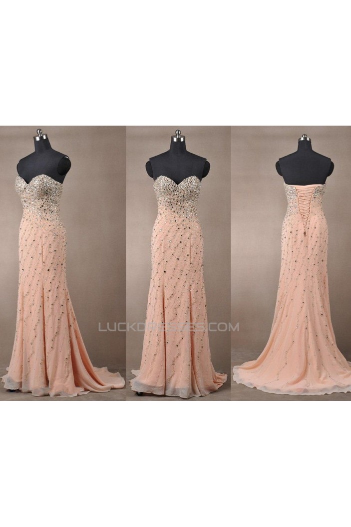 Beaded Sweetheart Long Chiffon Prom Evening Formal Dresses ED011084