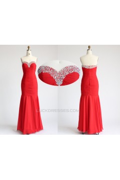 Sweetheart Long Red Beaded Chiffon Prom Evening Formal Dresses ED011091
