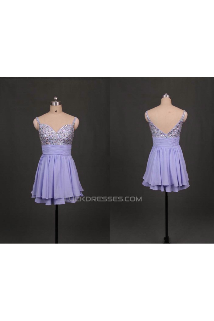 A-Line Spaghetti Strap Beaded Short Chiffon Prom Evening Formal Dresses ED011094