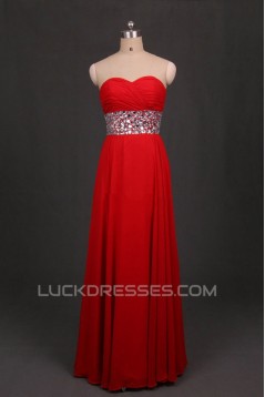 A-Line Sweetheart Beaded Long Red Chiffon Prom Evening Formal Dresses ED011097