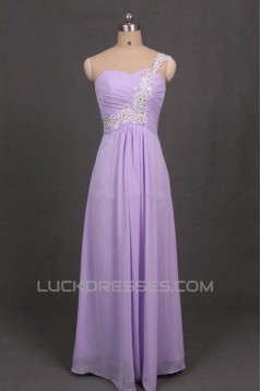 A-Line One-Shoulder Beaded Long Chiffon Prom Evening Formal Dresses ED011104
