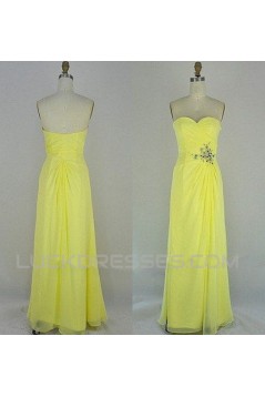 A-Line Sweetheart Beaded Long Yellow Chiffon Prom Evening Formal Dresses ED011105