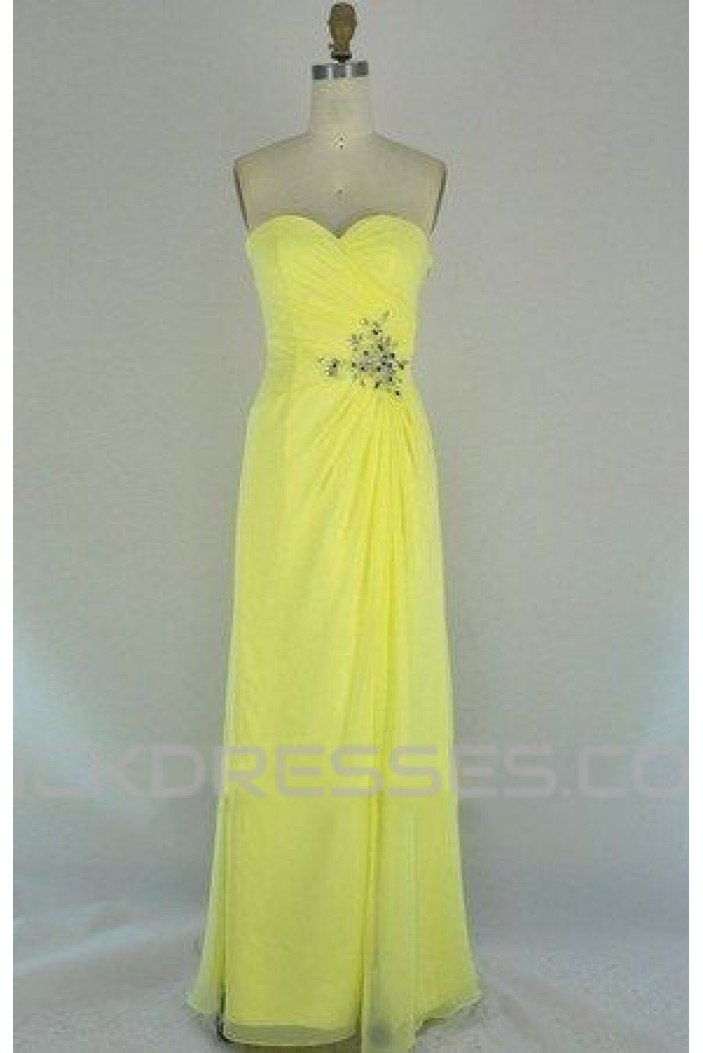 A-Line Sweetheart Beaded Long Yellow Chiffon Prom Evening Formal Dresses ED011105