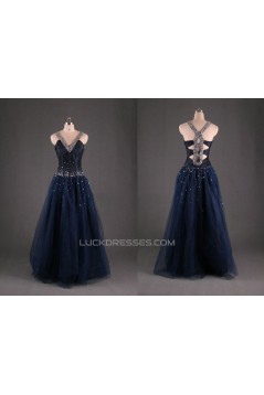 A-Line V-Neck Beaded Long Prom Evening Formal Dresses ED011110