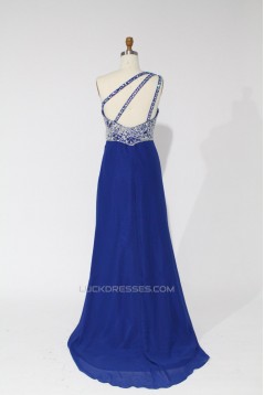A-Line One-Shoulder Beaded Long Blue Chiffon Prom Evening Formal Dresses ED011111