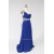 A-Line One-Shoulder Beaded Long Blue Chiffon Prom Evening Formal Dresses ED011111