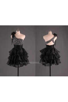 One-Shoulder Beaded Short Black Prom Evening Cocktail Dresses ED011112