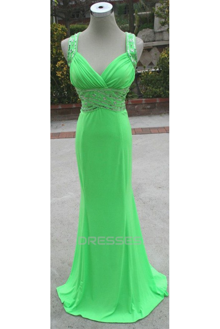 Trumpet/Mermaid Beaded Long Green Chiffon Prom Evening Formal Dresses ED011121
