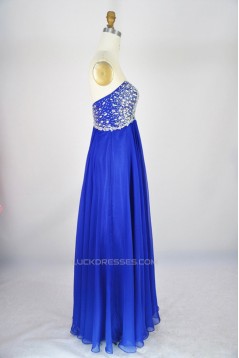 A-Line Sweetheart Beaded Long Blue Chiffon Prom Evening Formal Dresses ED011127