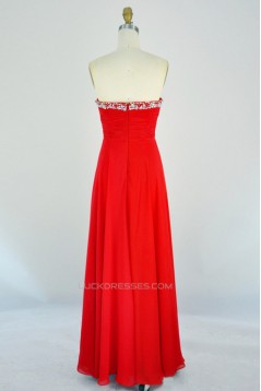 A-Line Sweetheart Beaded Long Red Chiffon Prom Evening Formal Dresses ED011132