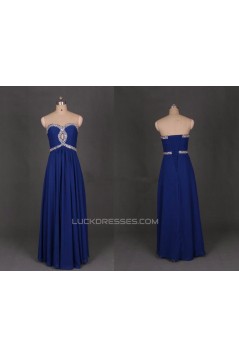 A-Line Sweetheart Beaded Long Blue Chiffon Prom Evening Formal Dresses ED011136