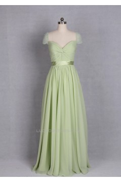 A-Line Cap-Sleeve Beaded Long Chiffon Prom Evening Formal Dresses ED011143