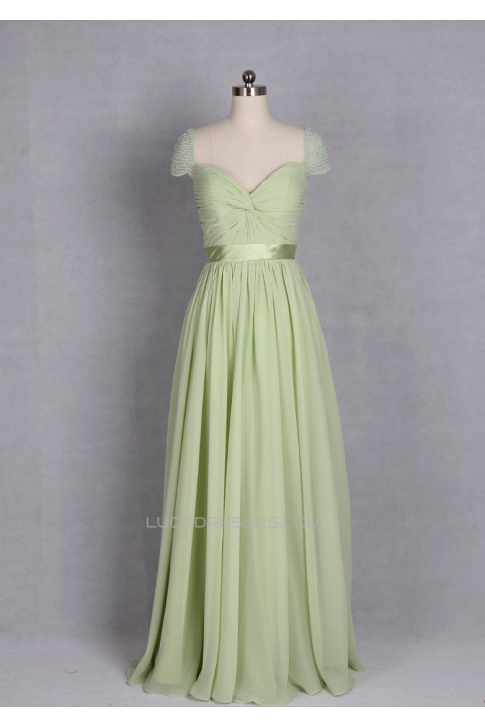 A-Line Cap-Sleeve Beaded Long Chiffon Prom Evening Formal Dresses ED011143