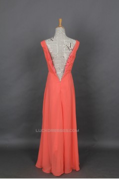 A-Line V-Neck Long Chiffon Prom Evening Formal Dresses ED011146