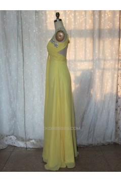 A-Line One-Shoulder Beaded Long Yellow Chiffon Prom Evening Formal Dresses ED011150