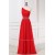 A-Line One-Shoulder Beaded Long Red Chiffon Prom Evening Formal Dresses ED011160