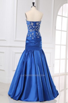 Trumpet/Mermaid Sweetheart Beaded Long Blue Prom Evening Formal Dresses ED011162