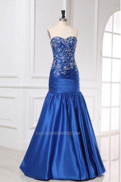 Trumpet/Mermaid Sweetheart Beaded Long Blue Prom Evening Formal Dresses ED011162