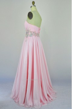 A-Line Sweetheart Beaded Long Pink Chiffon Prom Evening Formal Dresses ED011166