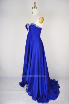 High Low Sweetheart Beaded Blue Chiffon Prom Evening Formal Dresses ED011168