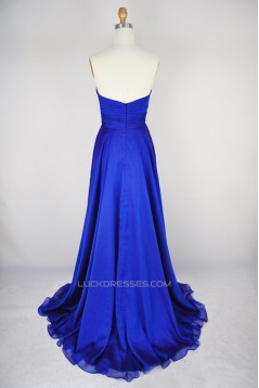 High Low Sweetheart Beaded Blue Chiffon Prom Evening Formal Dresses ED011168