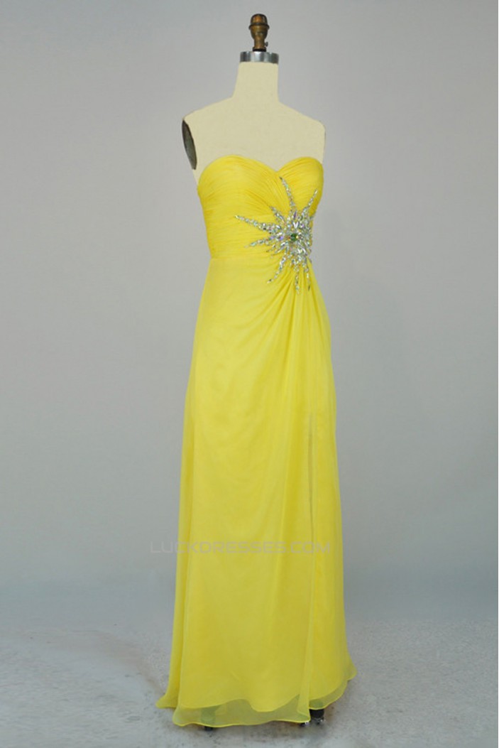 A-Line Sweetheart Beaded Long Yellow Chiffon Prom Evening Formal Dresses ED011169