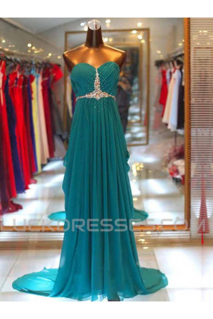 Sheath/Column Sweetheart Beaded Long Chiffon Prom Evening Formal Dresses ED011173