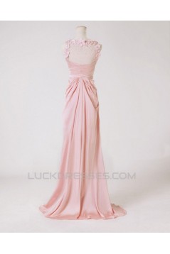 Sheath/Column V-Neck Beaded Long Pink Chiffon Prom Evening Formal Dresses ED011175