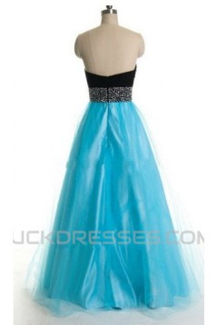 A-Line Sweetheart Beaded Black Blue Floor Length Prom Evening Formal Dresses ED011180