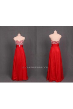 A-Line Sweetheart Beaded Long Red Chiffon Prom Evening Formal Dresses ED011182