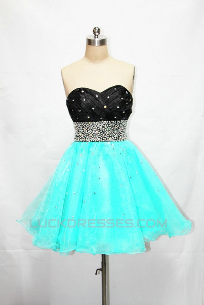 A-Line Sweetheart Beaded Short Black Blue Prom Evening Formal Dresses ED011184
