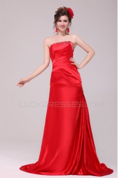 A-Line Strapless Beaded Long Red Prom Evening Formal Party Dresses ED010120