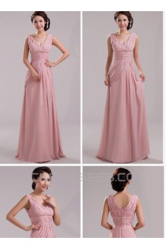 A-Line V-Neck Long Pink Chiffon Prom Evening Formal Bridesmaid Dresses ED011204