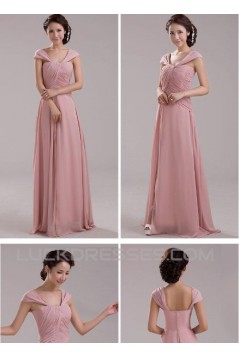 A-Line Off-the-Shoulder Long Pink Chiffon Prom Evening Formal Dresses ED011205