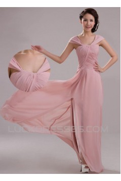 A-Line Off-the-Shoulder Long Pink Chiffon Prom Evening Formal Dresses ED011205