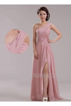 A-Line One-Shoulder Long Pink Chiffon Prom Evening Formal Dresses ED011207