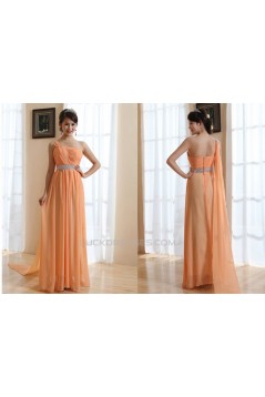 A-Line One-Shoulder Long Chiffon Prom Evening Bridesmaid Dresses ED011211