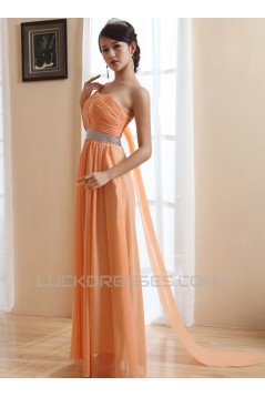 A-Line One-Shoulder Long Chiffon Prom Evening Bridesmaid Dresses ED011211