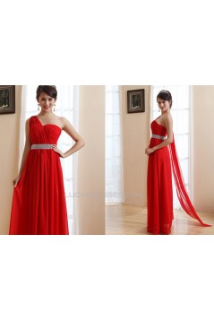 A-Line One-Shoulder Long Red Chiffon Prom Evening Bridesmaid Dresses ED011212